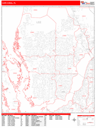 Cape Coral Wall Map Zip Code Red Line Style 2024